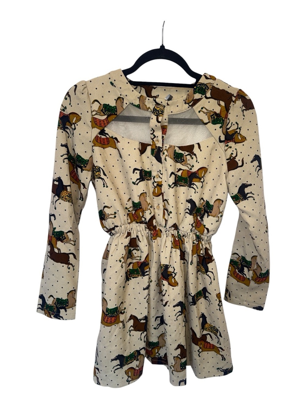 Cream Horse-Print Long-Sleeve Mini Dress